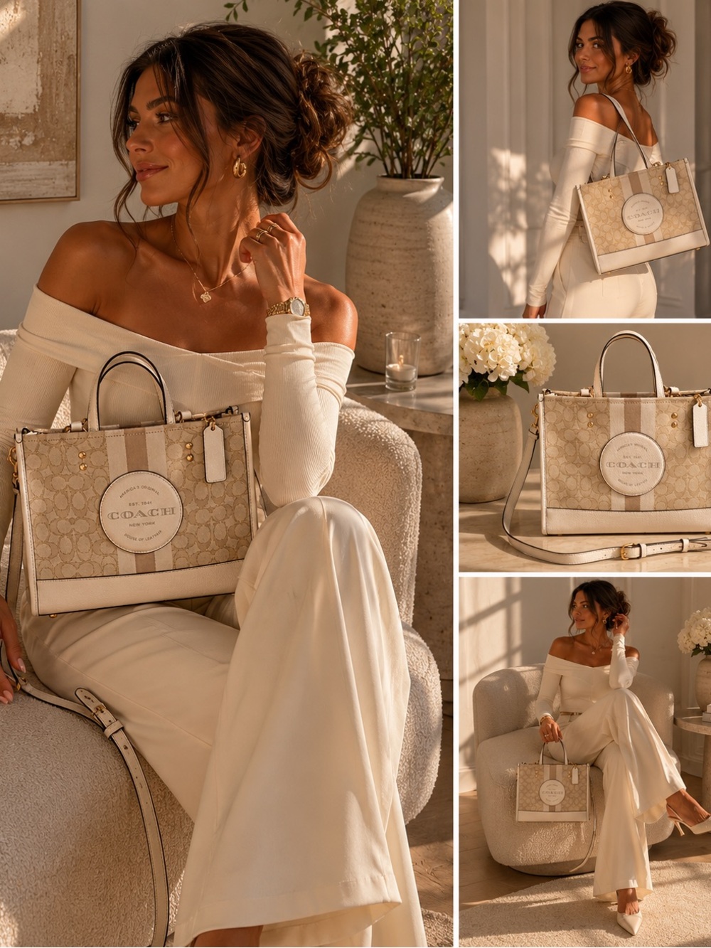 Coach Dempsey Satchel Beige Signature Canvas & Leather ✨ Crossbody